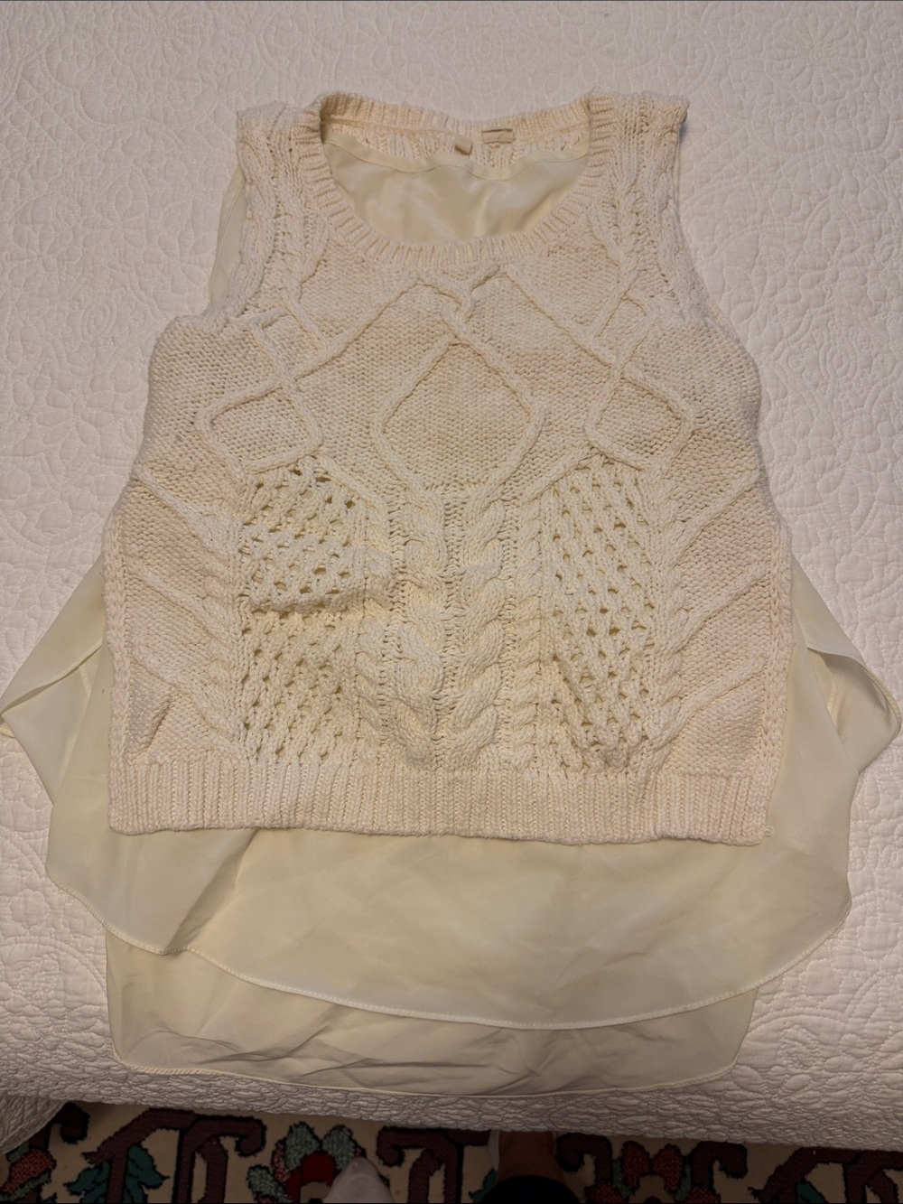 Moth Cream Cable-Knit lined Layered Sleeveless Sweater Top